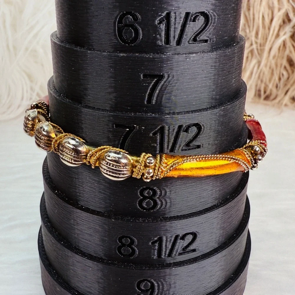 Vintage aged Goldtone and Red Bangle Bracelet